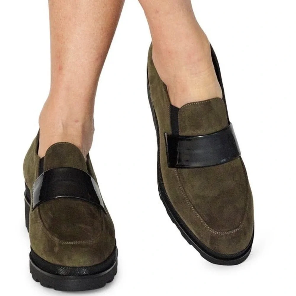 ATELIERS Herald Women's Suede Loafers Platform Block Heel Slip‎ On Shoes sz 8